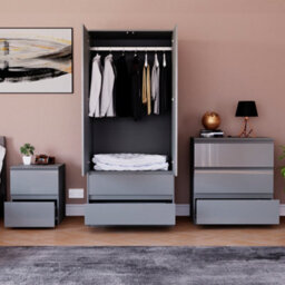 Lassic Vida Designs Glinton 3 Piece Grey Fsc Bedroom Set - (3 Drawer Chest, 2 Door Wardrobe, 2 Drawer Bedside Chest) - thumbnail 2