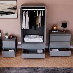 Lassic Vida Designs Glinton 3 Piece Grey Fsc Bedroom Set - (3 Drawer Chest, 2 Door Wardrobe, 2 Drawer Bedside Chest) - thumbnail 3