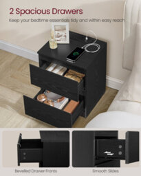 LEDREM Kailyn Collection - Nightstand With Charging Station, Bedside Table With Drawers, Side End Table, 2 Ac Outlets, 2 Usb Ports - thumbnail 4