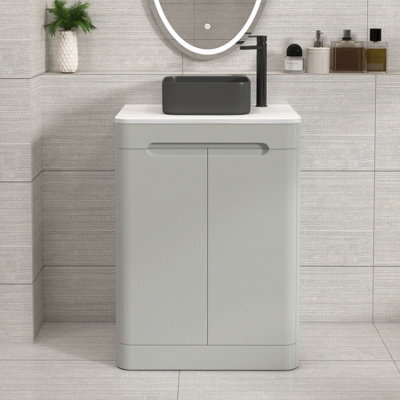 Royal Bathrooms Venice 600mm Dove Grey Freestanding Bathroom Countertop Vanity Unit 2 Door With Art Square Basin - image 1
