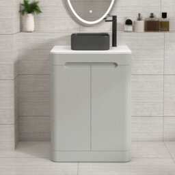 Royal Bathrooms Venice 600mm Dove Grey Freestanding Bathroom Countertop Vanity Unit 2 Door With Art Square Basin - thumbnail 1