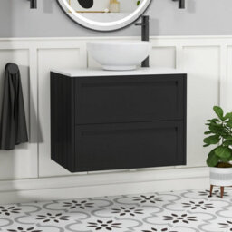 Royal Bathrooms Royal Bathroom Elmore 700mm Matt Nocturne Black Wall Mounted Bathroom Vanity Unit 2 Drawer Plain White Worktop With Breeze Basin - thumbnail 1