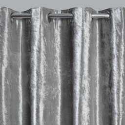 "Ohs Crushed Velvet Eyelet Ring Top Pair Of Fully Lined Curtains - Silver 66"" X 90"""