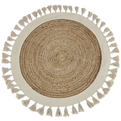 Beliani Round Jute Area Rug 120 Cm Beige Samsun - image 1