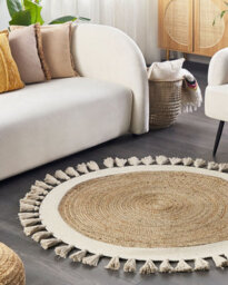 Beliani Round Jute Area Rug 120 Cm Beige Samsun - thumbnail 2
