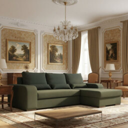 Virago Living Room Corner Sofa Bed Polyurethane Foam Wave Spring Wooden Legs Loose Cushions 285X165X90Cm Green Right - thumbnail 1