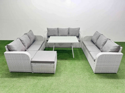 Fimous 10 Seat Outdoor Pe Rattan Garden Furniture With Cushions 3 Seater Sofa Big Stool Light Grey - image 1