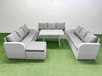 Fimous 10 Seat Outdoor Pe Rattan Garden Furniture With Cushions 3 Seater Sofa Big Stool Light Grey - image 1
