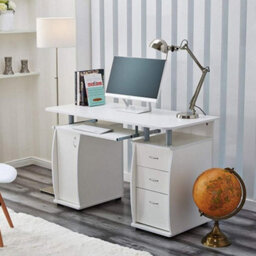 Wicklow Computer Desk With Cabinet And 3 Drawers - White - thumbnail 4