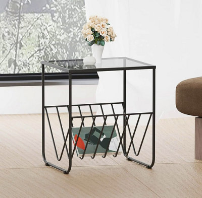 Hallowood Furniture Bourton Black Magazine Side Table With Glass Top - image 1
