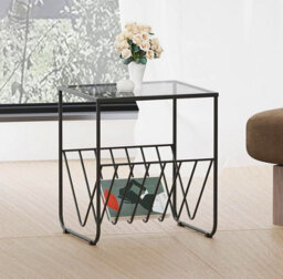 Hallowood Furniture Bourton Black Magazine Side Table With Glass Top - thumbnail 1