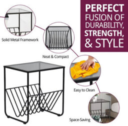 Hallowood Furniture Bourton Black Magazine Side Table With Glass Top - thumbnail 2