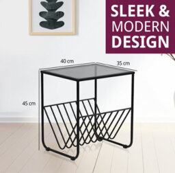 Hallowood Furniture Bourton Black Magazine Side Table With Glass Top - thumbnail 3