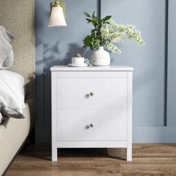 Living And Home White 2 Drawer Bedside Table Cabinet Chest Wooden Nightstand Chest Of Drawer - thumbnail 1