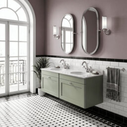 Balterley Swynnerton Traditional 2 Drawer Wall Hung Vanity Unit With Double Marble Basin, Satin Green, 1200mm - thumbnail 4