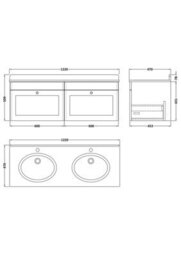 Balterley Swynnerton Traditional 2 Drawer Wall Hung Vanity Unit With Double Marble Basin, Satin Green, 1200mm - thumbnail 5