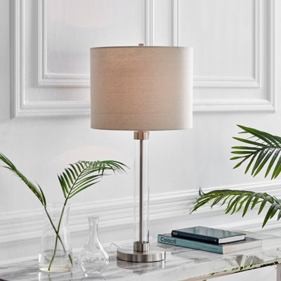 Furniturebox Esme Clear Glass And Chrome Metal Table Lamp Light With Grey Shade Including A Rated Energy Efficient Led Bulb - image 1