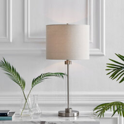 Furniturebox Esme Clear Glass And Chrome Metal Table Lamp Light With Grey Shade Including A Rated Energy Efficient Led Bulb - thumbnail 2