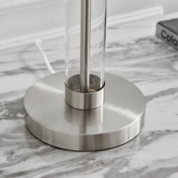 Furniturebox Esme Clear Glass And Chrome Metal Table Lamp Light With Grey Shade Including A Rated Energy Efficient Led Bulb - thumbnail 5