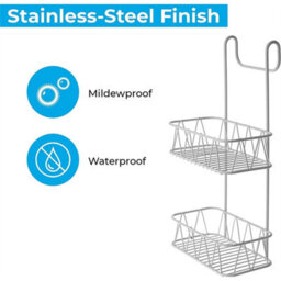 2 Tier No Drill Stainless Steel Non-Rusting Bathroom Storage Shower Caddy - thumbnail 4