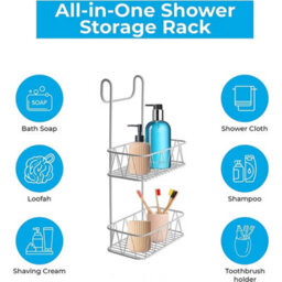 2 Tier No Drill Stainless Steel Non-Rusting Bathroom Storage Shower Caddy - thumbnail 3