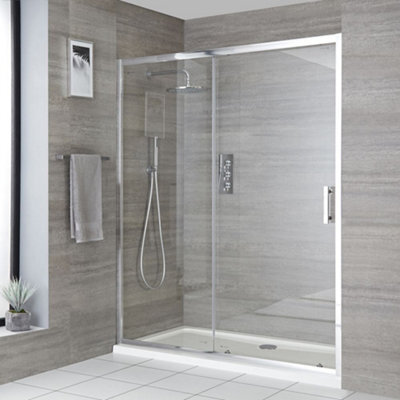 Homestylestore Chrome Reversible Walk In Wet Room Sliding Door Shower Enclosure And White Tray With Fast Flow Waste 1400 X 800mm - image 1