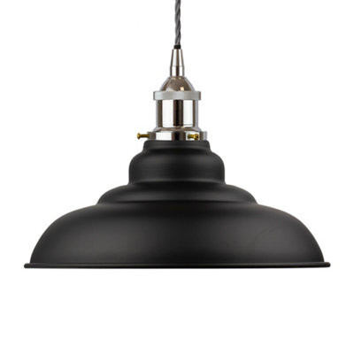 Matt Black St Edmund's Painted Dome Pendant Light With Nickel Lamp Holder And Grey Twisted Cable - Se Home - image 1