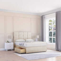 "Sloomy 4Ft Jasmine Plush Cream Memory Foam Bed Set With 4 Drawers, Mattress & 26"" Headboard - Small Double" - thumbnail 1
