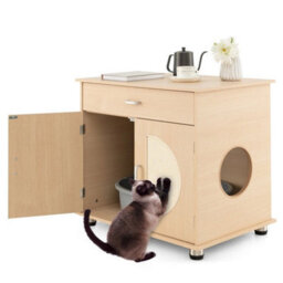 Wooden Cat Litter Box Enclosure With Sisal Scratching Doors Hidden Cat Washroom - thumbnail 1