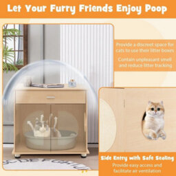 Wooden Cat Litter Box Enclosure With Sisal Scratching Doors Hidden Cat Washroom - thumbnail 5