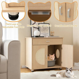 Wooden Cat Litter Box Enclosure With Sisal Scratching Doors Hidden Cat Washroom - thumbnail 6