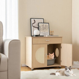 Wooden Cat Litter Box Enclosure With Sisal Scratching Doors Hidden Cat Washroom - thumbnail 3