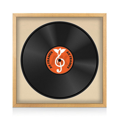 "16X16"" Oak Sleek Vinyl Record Frame With Ivory Mount For 12 Inch Lp Disc - Ak Frames" - image 1