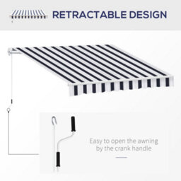 Outsunny Garden Sun Shade Canopy Retractable Awning, 2.5 X 2M, Blue And White - thumbnail 5