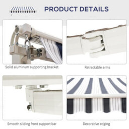 Outsunny Garden Sun Shade Canopy Retractable Awning, 2.5 X 2M, Blue And White - thumbnail 7