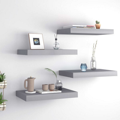 Berkfield Floating Wall Shelves 4 Pcs Grey 40X23X3.8 Cm Mdf - image 1