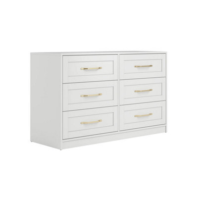 Wyld Haus Kahs White 6-Drawer Wooden Chest With Brushed Brass Handles