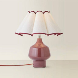 Valuelights Jamie Burgundy Glazed Ceramic Table Lamp With Scallop Trim Shade - thumbnail 3