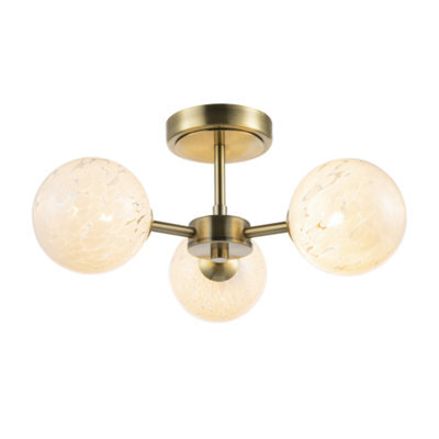 Happy Homewares Designer Antique Brass Ceiling Light With White Confetti Snowflake Glass Shades - image 1