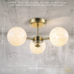 Happy Homewares Designer Antique Brass Ceiling Light With White Confetti Snowflake Glass Shades - thumbnail 6