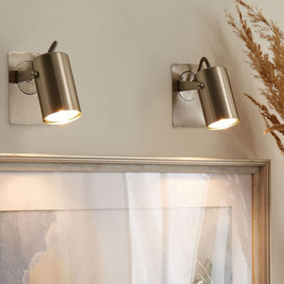 Beliani Silver Industrial Wall Lamp Set Of 2 With Adjustable Arms, Satin Powder-Coated Iron, Compact Uplighter Pair - image 1