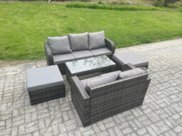Fimous 7 Seater Outdoor Rattan Garden Furniture Set With Patio Lounge Sofa Set With 2 Big Footstool Dark Grey Mixed - thumbnail 1