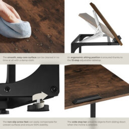 Tectake Bedside Table Ruston - Industrial Style, With Tilting Tabletop, 55 X 35 X 66.5 Cm - Industrial Wood Dark, Rustic - thumbnail 4