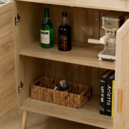 Furniturehmd 2 Door Cabinet With Wicker Front,storage Buffet,organiser Unit,solid Pine Wood Legs - thumbnail 4