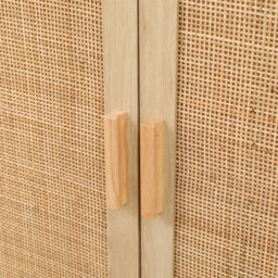 Furniturehmd 2 Door Cabinet With Wicker Front,storage Buffet,organiser Unit,solid Pine Wood Legs - thumbnail 5