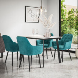 More4Homes Haydon Extending Dining Table + Chairs- White Marble Effect Table Top W Black Legs + Anika Velvet Dining Chair Set Of 6 (Blue) - thumbnail 2