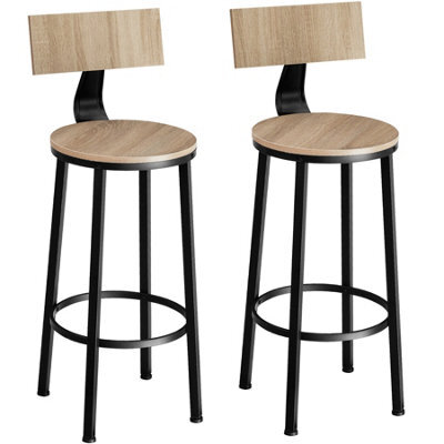 Tectake Bar Stools Poole With Backrest In Industrial Style - Industrial Wood Light, Oak Sonoma, Set Of 2 - image 1