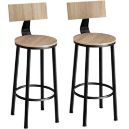 Tectake Bar Stools Poole With Backrest In Industrial Style - Industrial Wood Light, Oak Sonoma, Set Of 2 - thumbnail 1