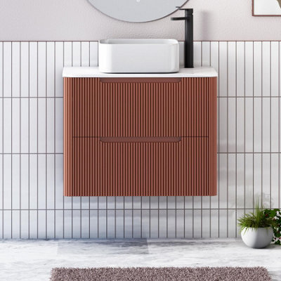 Royal Bathrooms Avenza 600mm Terracotta Clay Wall Hung Bathroom Countertop Vanity Unit 2 Drawer With Elena Basin - image 1
