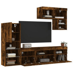 Berkfield 6 Piece Tv Wall Units With Led Smoked Oak Engineered Wood - thumbnail 5